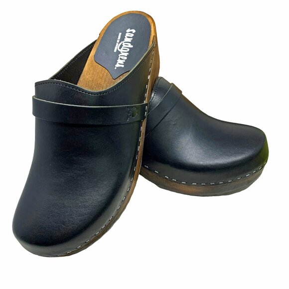 Sandgrens Malmö Leather Classic Sweden Wooden‎ Clogs/Mules - Picture 12 of 13